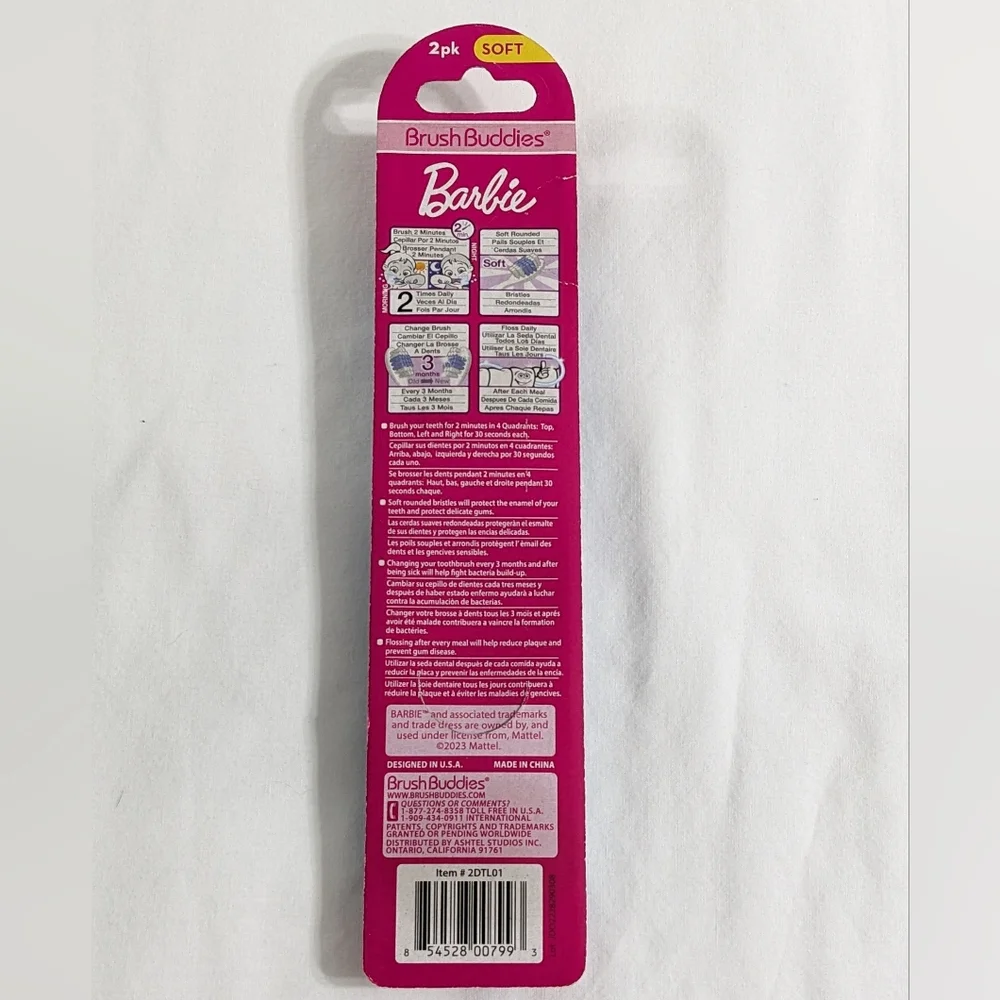 Barbie Brush Buddies Soft Children's Toothbrushes, 2 Count